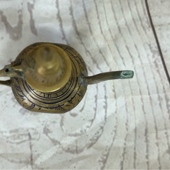 6 Pc Set Brass Teapot coffee pot Goblets Brass Intricate Etched Mini Doll - Picture 8 of 14